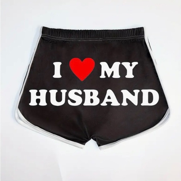 Womens Sexy High Waisted I Love My Husband Stretch Booty Lounge Shorts - Picture 2 of 9